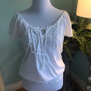 Embroidered peasant boho top off white M